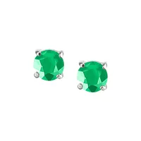 4MM Stud Earrings With Emerald 14kt White Gold