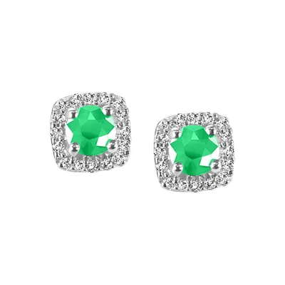 Stud Earrings with .16 Carat TW of Diamonds and Emerald 10kt White Gold