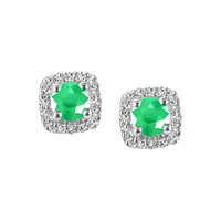 Stud Earrings with .16 Carat TW of Diamonds and Emerald 10kt White Gold