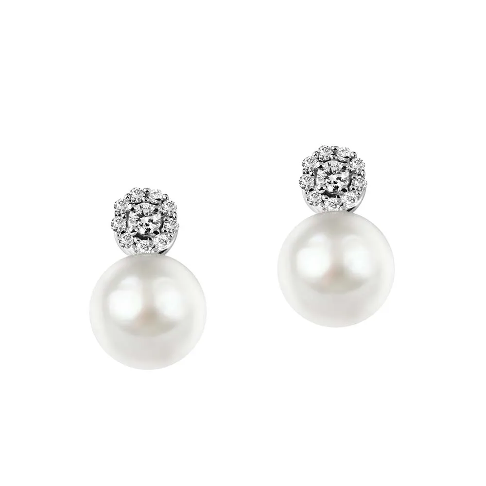 Earrings with .12 Carat TW of Diamonds and Pearl in 10kt White Gold