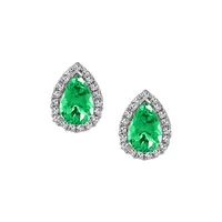 Earrings with .12 Carat TW of Diamonds and Emerald 10kt White Gold