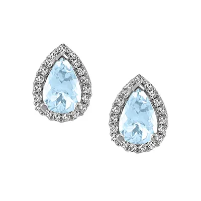 Earrings with .12 Carat TW of Diamonds and Aquamarine 10kt White Gold