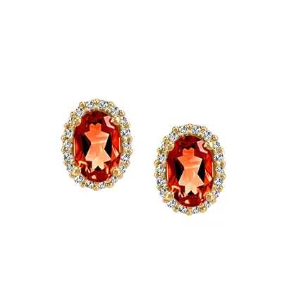 Earrings with .10 Carat TW of Diamonds and Oval Garnet in 10kt Yellow Gold