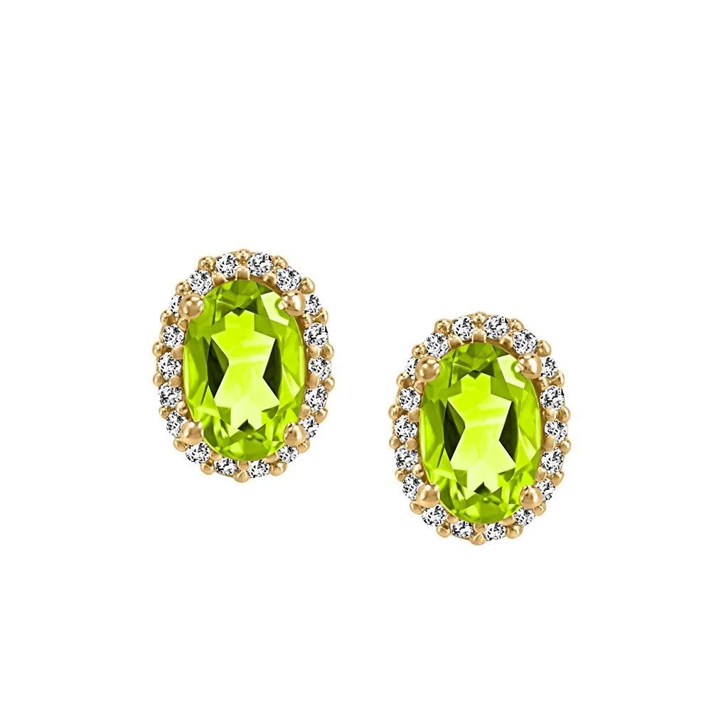 Earrings with .10 Carat TW of Diamonds and Oval Peridot 10kt Yellow Gold