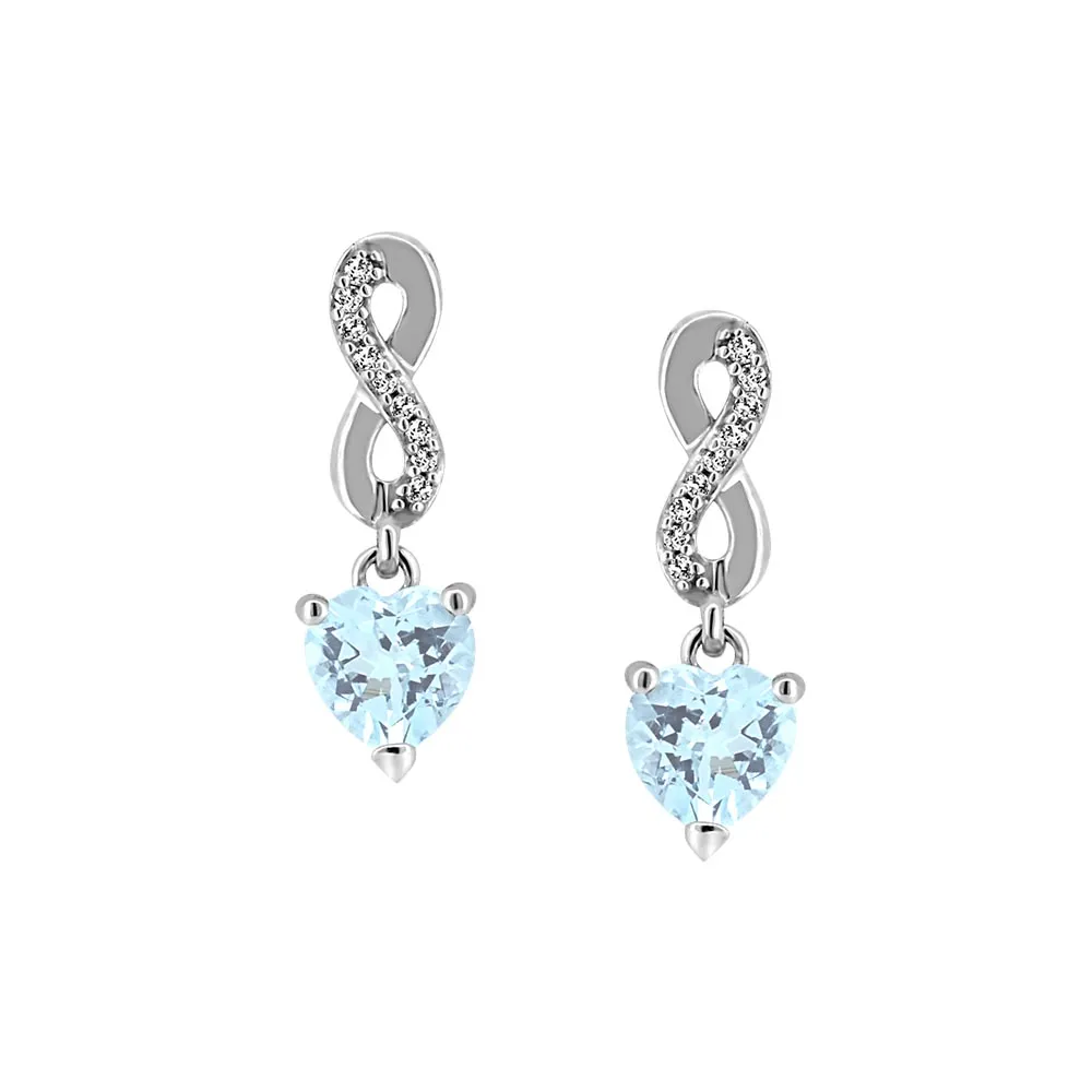 Infinity Heart Earrings with Aquamarine and .04 Carat TW of Diamonds in 10kt White Gold