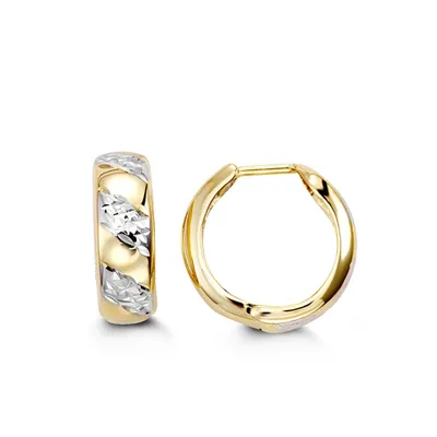 15MM Huggies Hoop Earrings in 10kt White and Yellow Gold