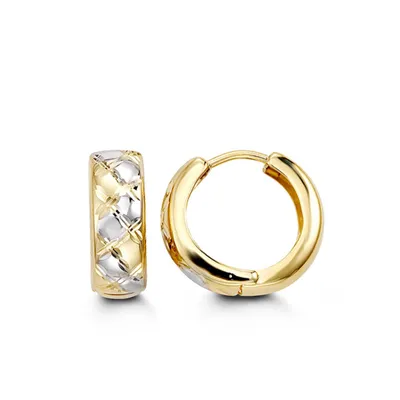 14MM Huggies Hoop Earrings in 10kt White and Yellow Gold