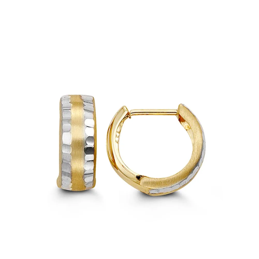 13MM Huggies Hoop Earrings 10kt White and Yellow Gold