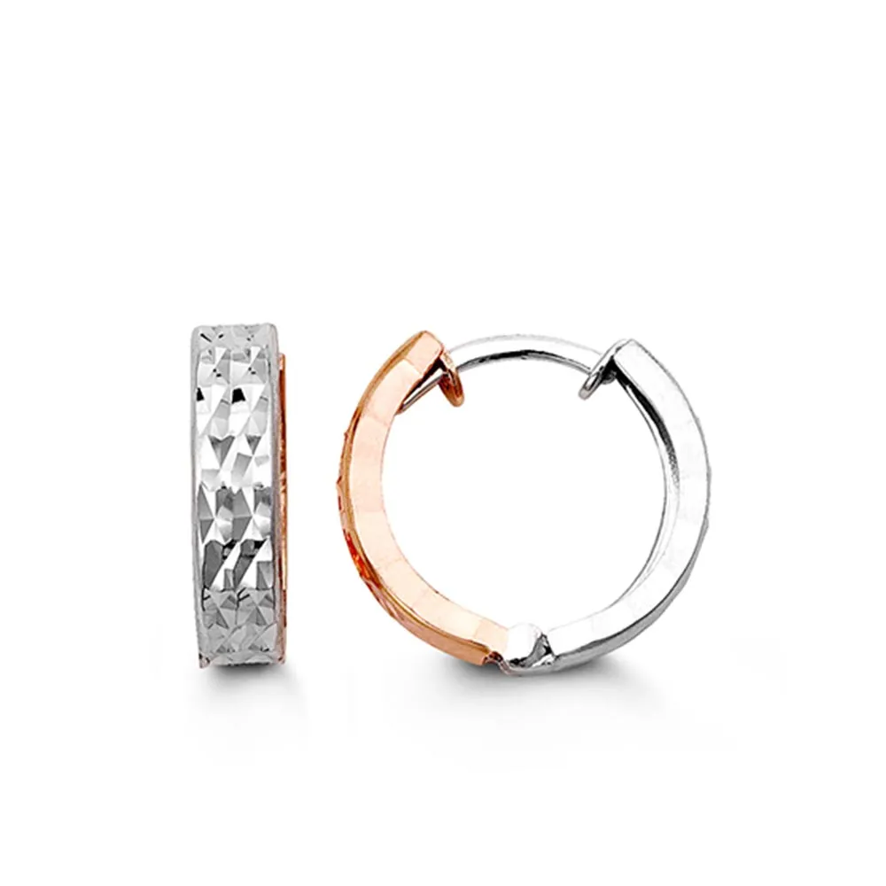 12MM Huggies Hoop Earrings 10kt White and Rose Gold