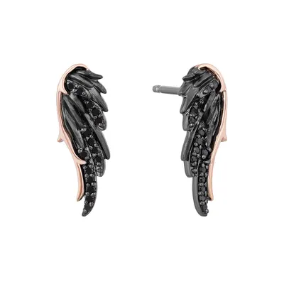 Enchanted Disney Maleficent Earrings with .17 Carat TW of Black Diamonds Rhodium Plated Sterling Silver and 10kt Rose Gold