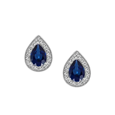 Earrings with Created Blue and White Sapphire Sterling Silver