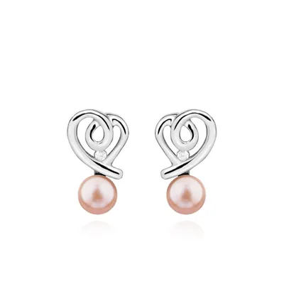 Earrings with Pearl and Cubic Zirconia in Sterling Silver