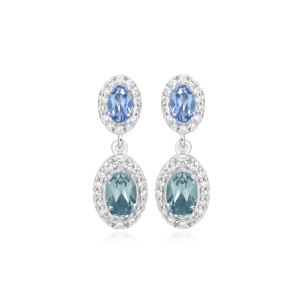 Earrings with Blue Topaz and Green Amethyst Sterling Silver