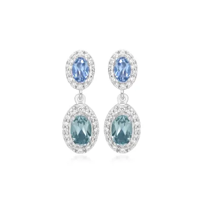 Earrings with Blue Topaz and Green Amethyst Sterling Silver