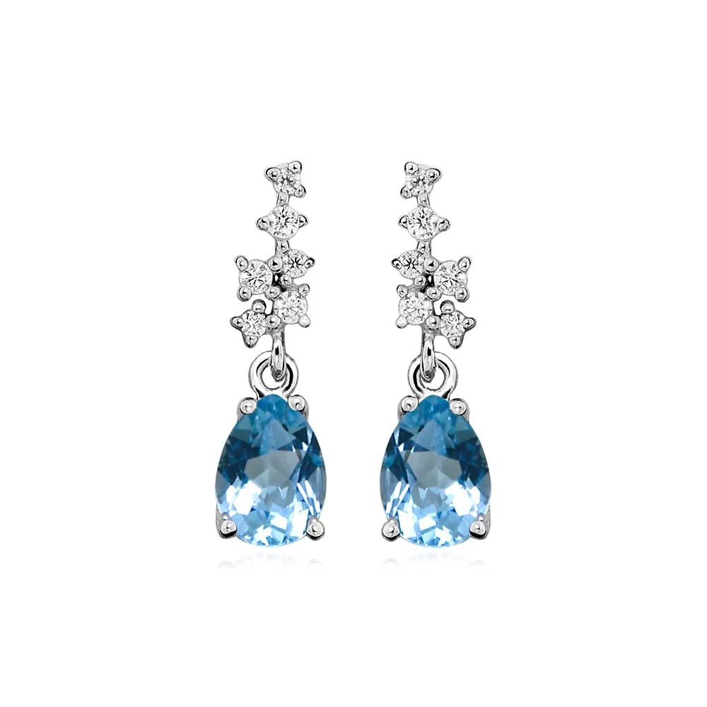 Earrings with Blue Topaz and Cubic Zirconia Sterling Silver