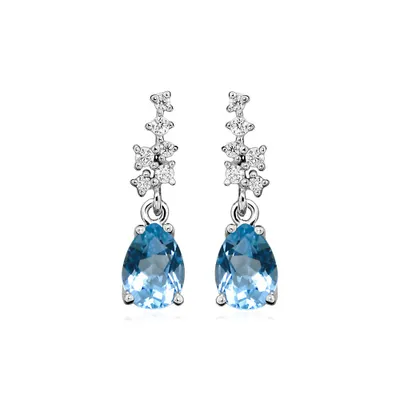 Earrings with Blue Topaz and Cubic Zirconia in Sterling Silver