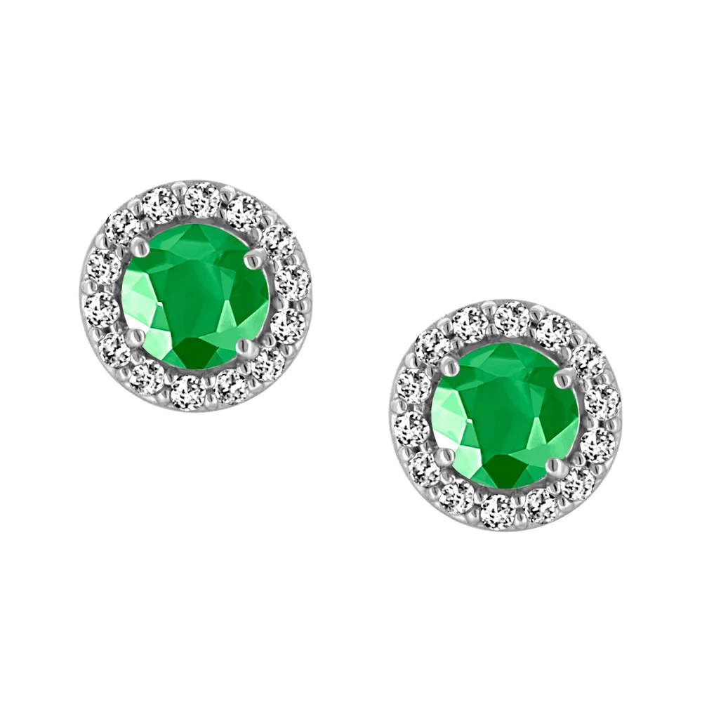 Earrings with Created Emerald and Cubic Zirconia Sterling Silver