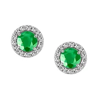 Earrings with Created Emerald and Cubic Zirconia Sterling Silver