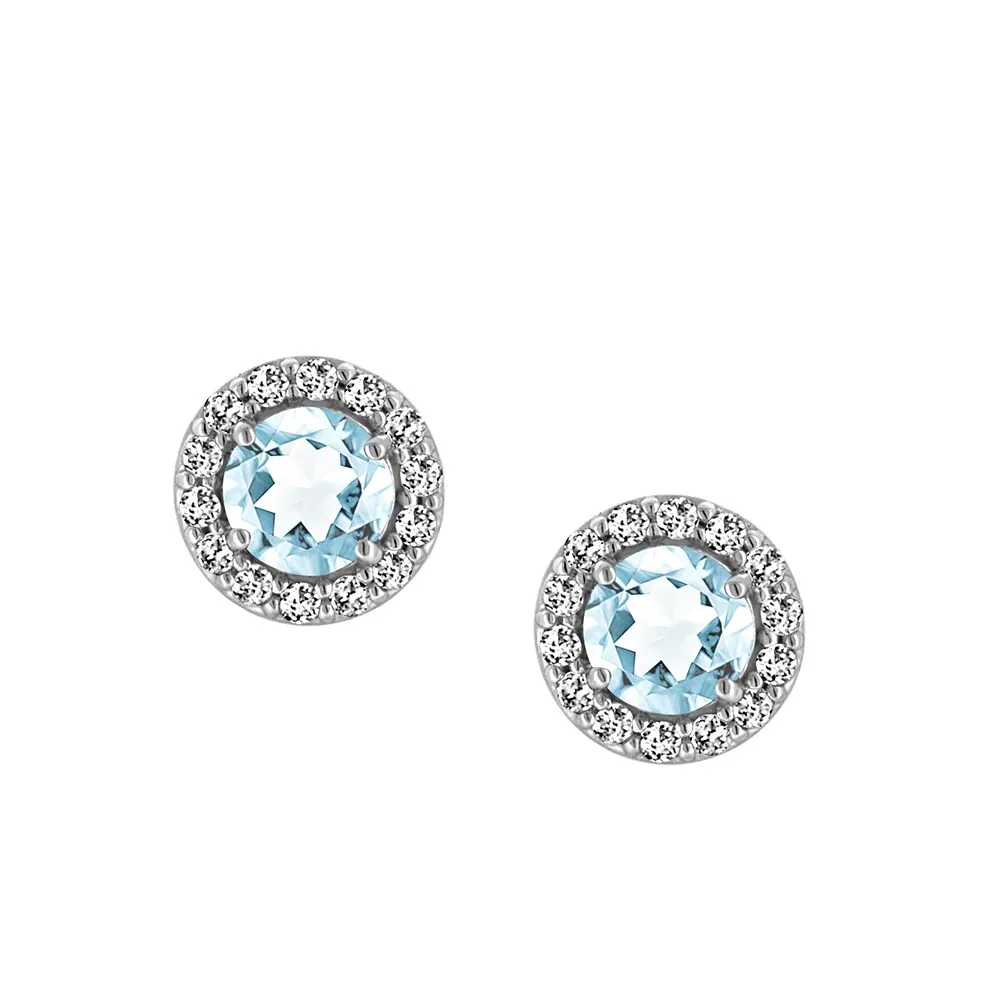 Earrings with Genuine Aquamarine and Cubic Zirconia Sterling Silver