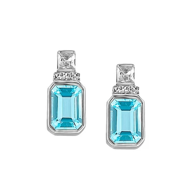 Earrings with Blue Topaz and Cubic Zirconia in Sterling Silver