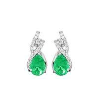 Earrings with Cubic Zirconia and Created Emerald in Sterling Silver