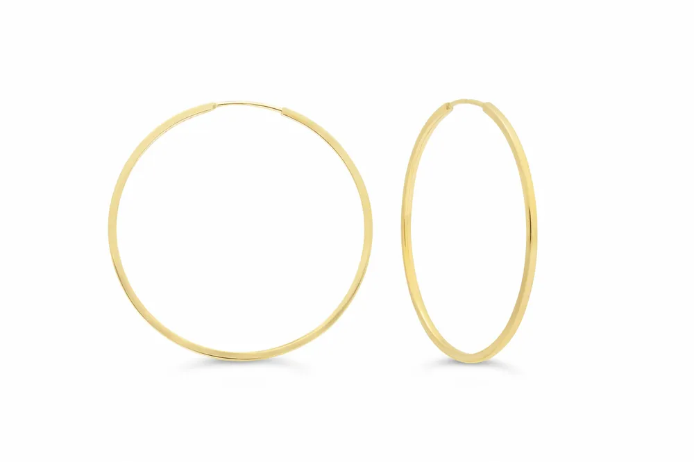 33MM Square Tube Sleeper Hoop Earrings 10kt Gold