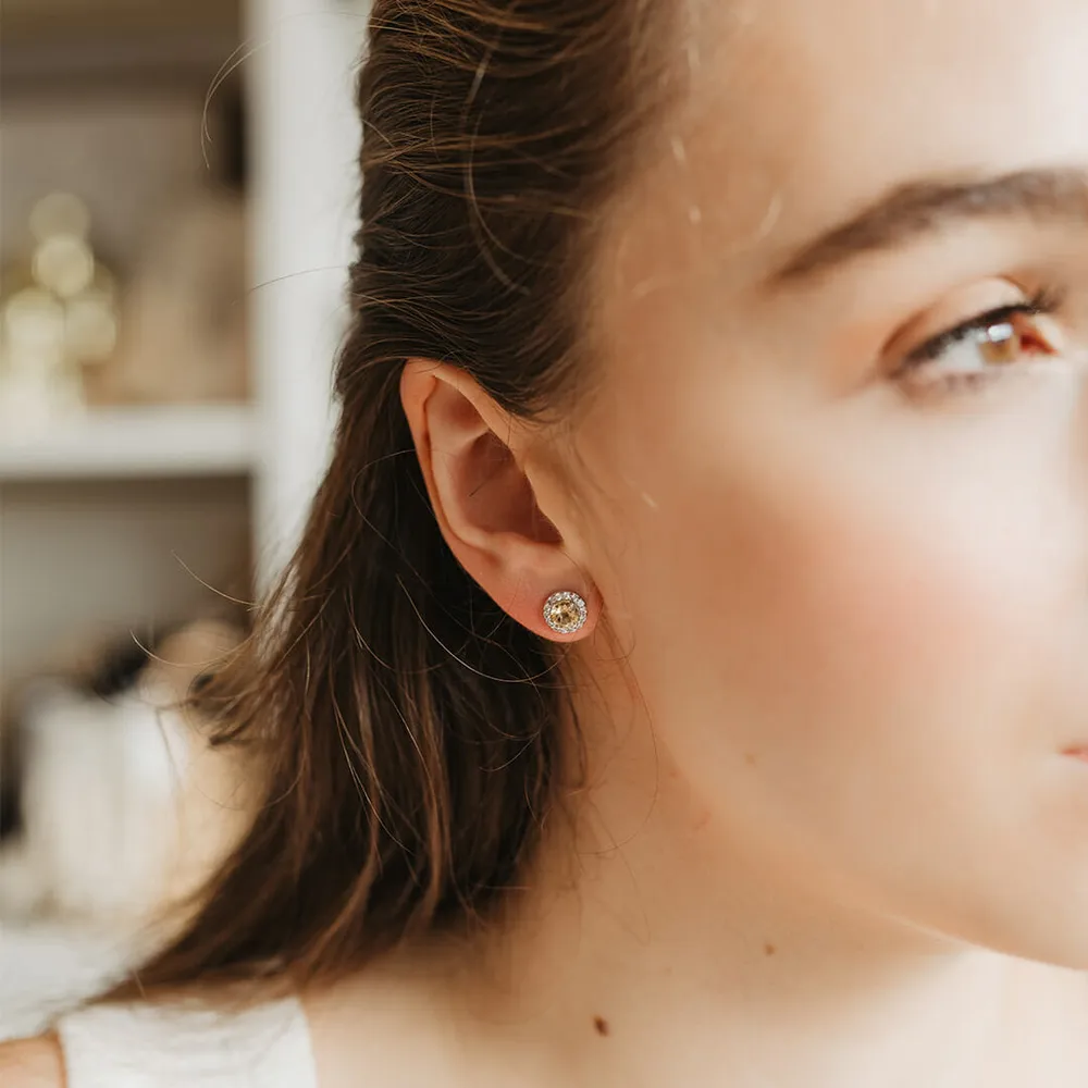 Earrings with Genuine Citrine and Cubic Zirconia Sterling Silver