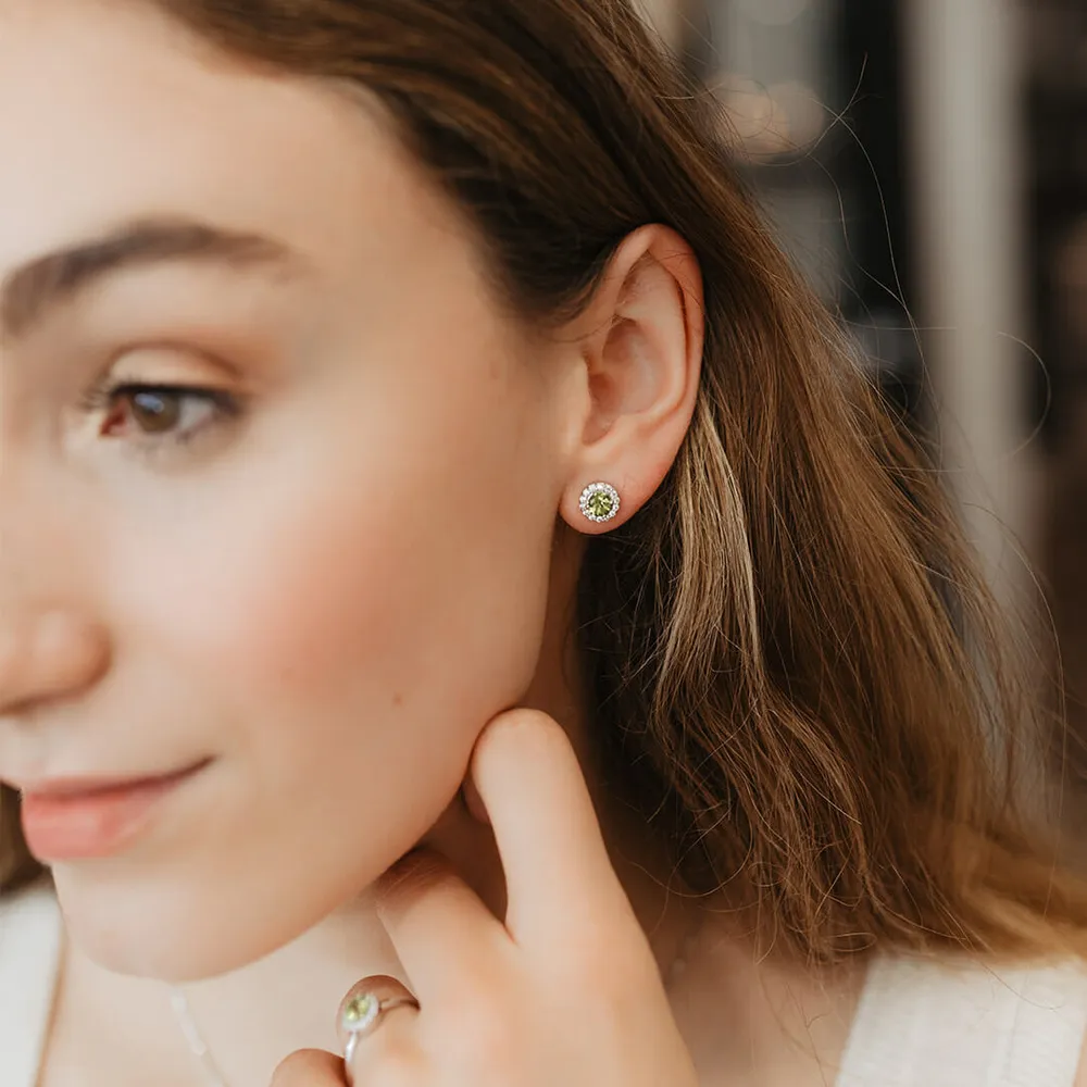 Earrings with Genuine Peridot and Cubic Zirconia Sterling Silver