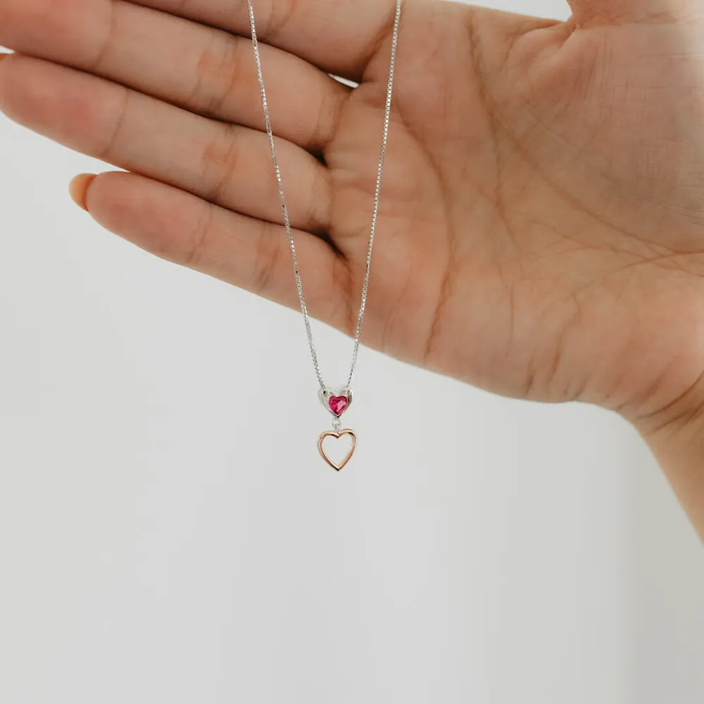 Heart Pendant with Created Ruby and Rose Tone in Sterling Silver