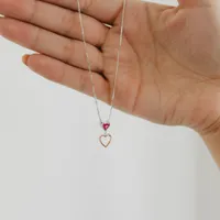 Heart Pendant with Created Ruby and Rose Tone in Sterling Silver