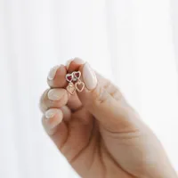 Heart Earrings with Created Ruby in Rose Tone and Sterling Silver