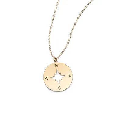 18″ Compass Necklace 14kt Yellow Gold