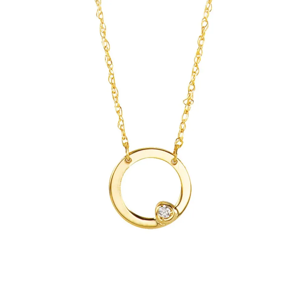 18″ Circle Necklace with Diamond in 10kt Yellow Gold