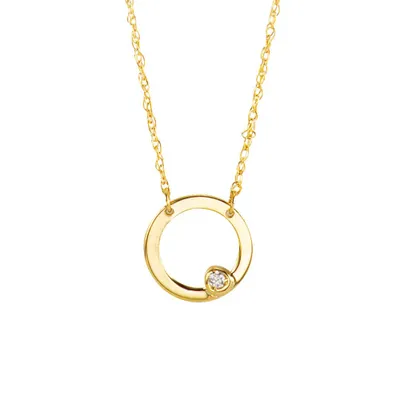 18″ Circle Necklace with Diamond in 10kt Yellow Gold