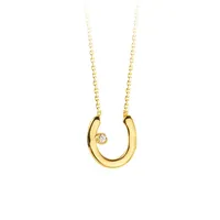 18″ Horseshoe Necklace with .01 Carat Diamond in 10kt Yellow Gold