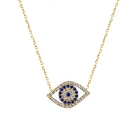 17″ Evil Eye Necklace with Cubic Zirconia 10kt Yellow Gold