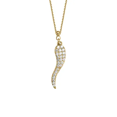 18″ Adjustable Italian Horn Necklace with Cubic Zirconia in Gold Plated Sterling Silver