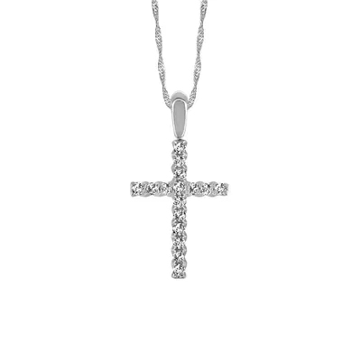 Cross Pendant with Carat TW of Diamonds in 10kt White Gold with Chain