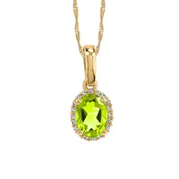 Pendant with .06 Carat TW of Diamonds and Oval Peridot in 10kt Yellow Gold with Chain