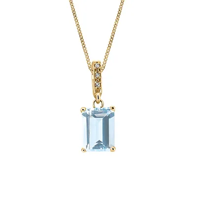 Pendant with Aquamarine and .01 Carat TW of Diamonds in 10kt Yellow Gold with Chain