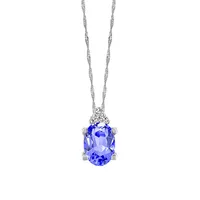 Pendant with Tanzanite and .02 Carat TW of Diamonds in 10kt White Gold with Chain