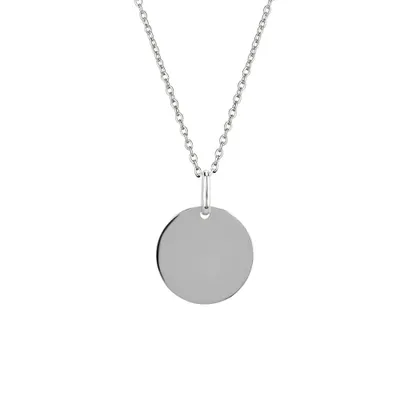 8MM Engravable Disc Pendant in 10kt White Gold with Chain