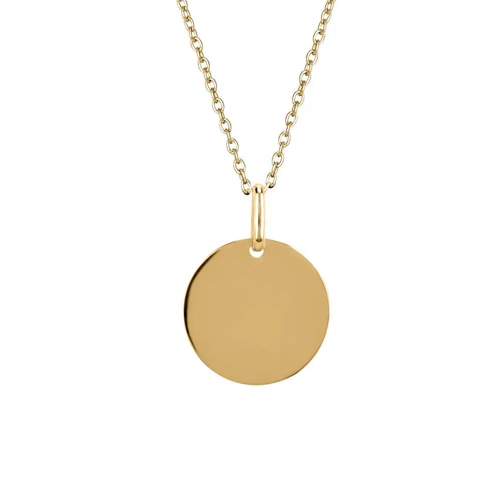 14MM Engravable Disc Pendant 10kt Gold with Chain