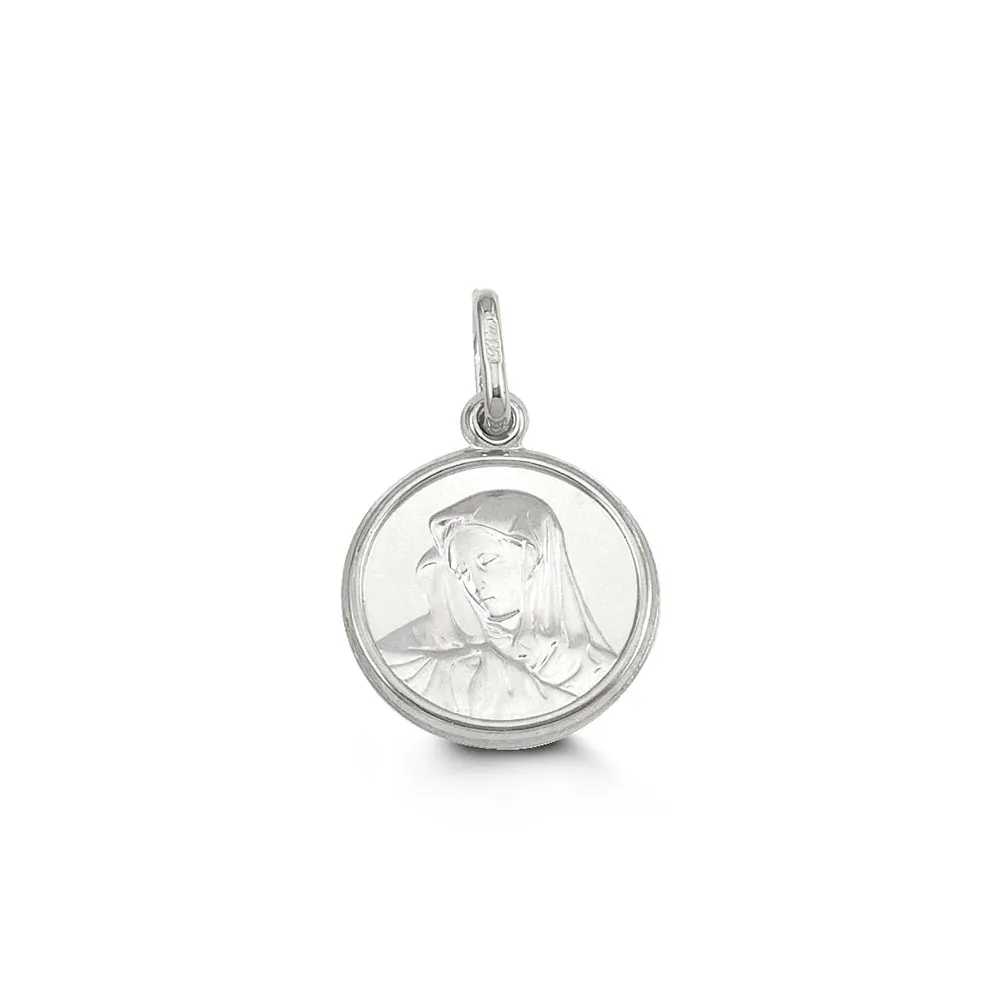 Mary Disc Pendant 10kt White Gold