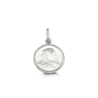 Mary Disc Pendant in 10kt White Gold