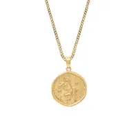 15MM Aries Zodiac Disc Pendant in 10kt Yellow Gold with Chain