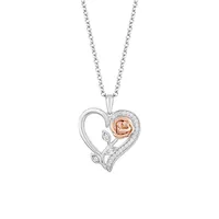 Enchanted Disney Belle Pendant with .10 Carat TW of Diamonds Sterling Silver and 10kt Rose Gold Chain