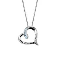 Heart Pendant with .02 Carat TW of Diamonds and Aquamarine in Sterling Silver with Chain