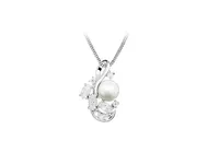 Pendant with Pearl and Cubic Zirconia Sterling Silver Chain