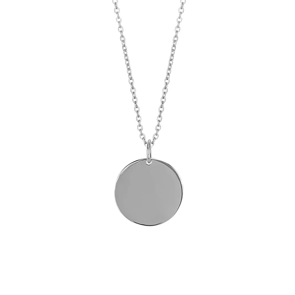 16.5MM Engraveable Disc Pendant in Sterling Silver with Chain